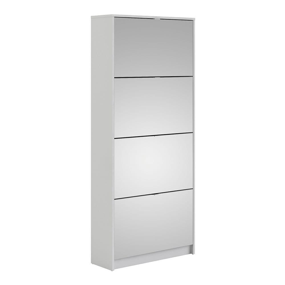 Footwear Shoe cabinet w. 4 mirror tilting doors and 2 layers in White
